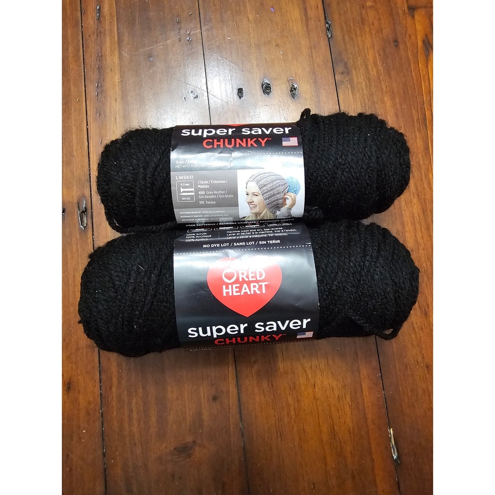 Red Heart Super Saver Chunky Black Acrylic Yarn‎ 5oz 141g  Bulky